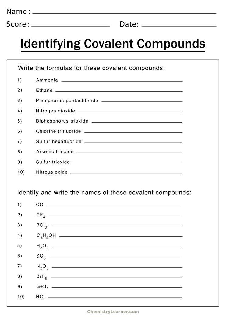Naming Binary Covalent Compounds Worksheet Answer Key