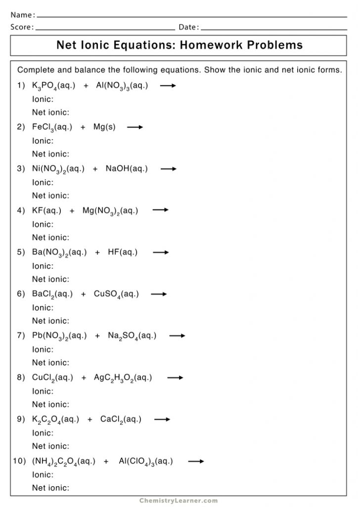 Net Ionic Equation Worksheets - Free Printable
