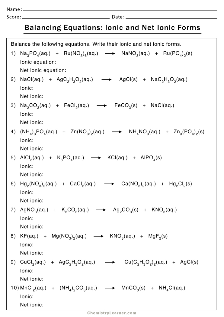 net ionic equations assignment