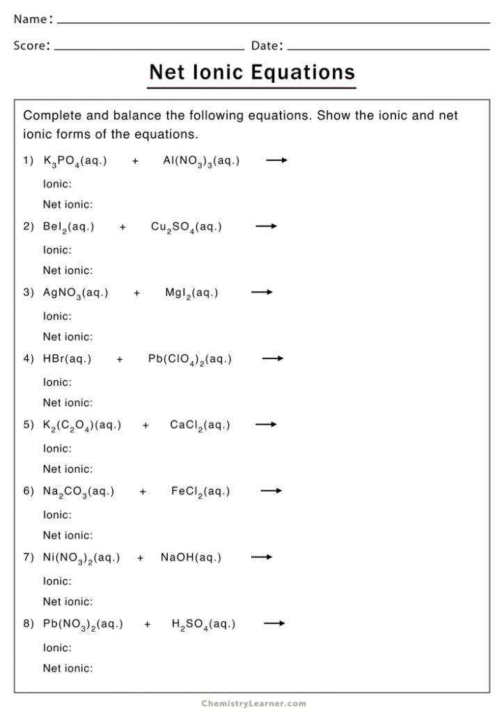 Net Ionic Equation Worksheets | Chemistry Learner