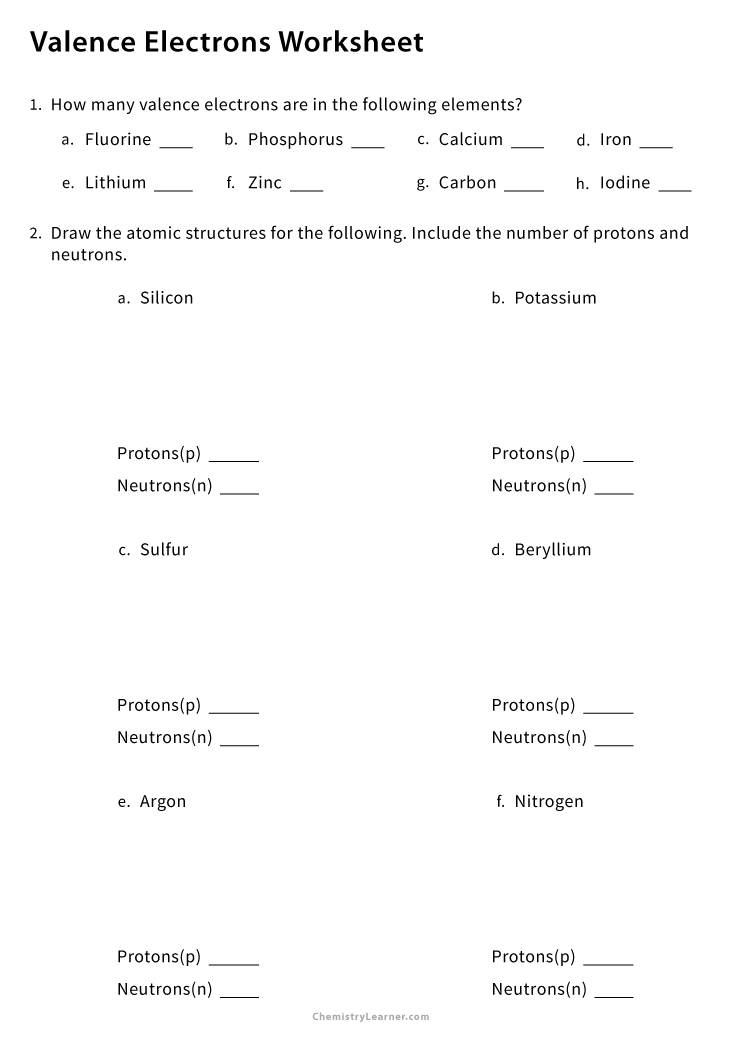 Free Printable Valence Electrons Worksheets