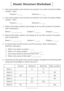 Answer Key Atomic Structure Worksheet