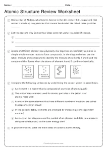 Atomic Structure Review Worksheet with Answers Key