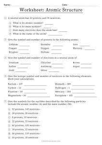 Atomic Structure Worksheet with Answer Key