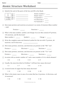 Atomic Structure Worksheet with Answers Key Physical Science