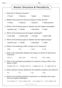 Atomic Structure and Periodicity Worksheet with Answers