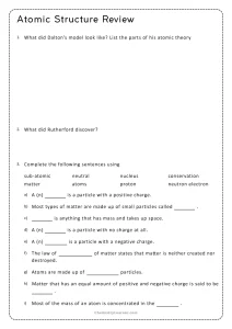 Matter and Atomic Structure Practice Problems Worksheet