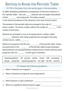 Getting to Know The Periodic Table Worksheet
