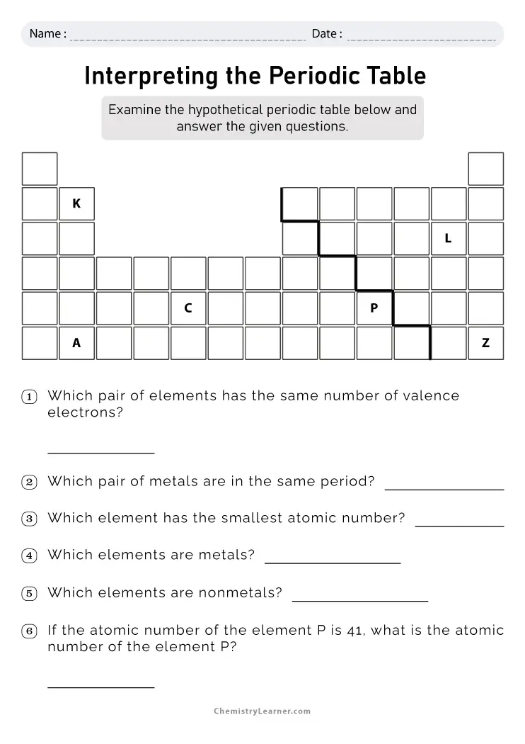 Free Printable Periodic Table Worksheets