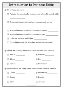 Introduction to The Periodic Table Worksheet