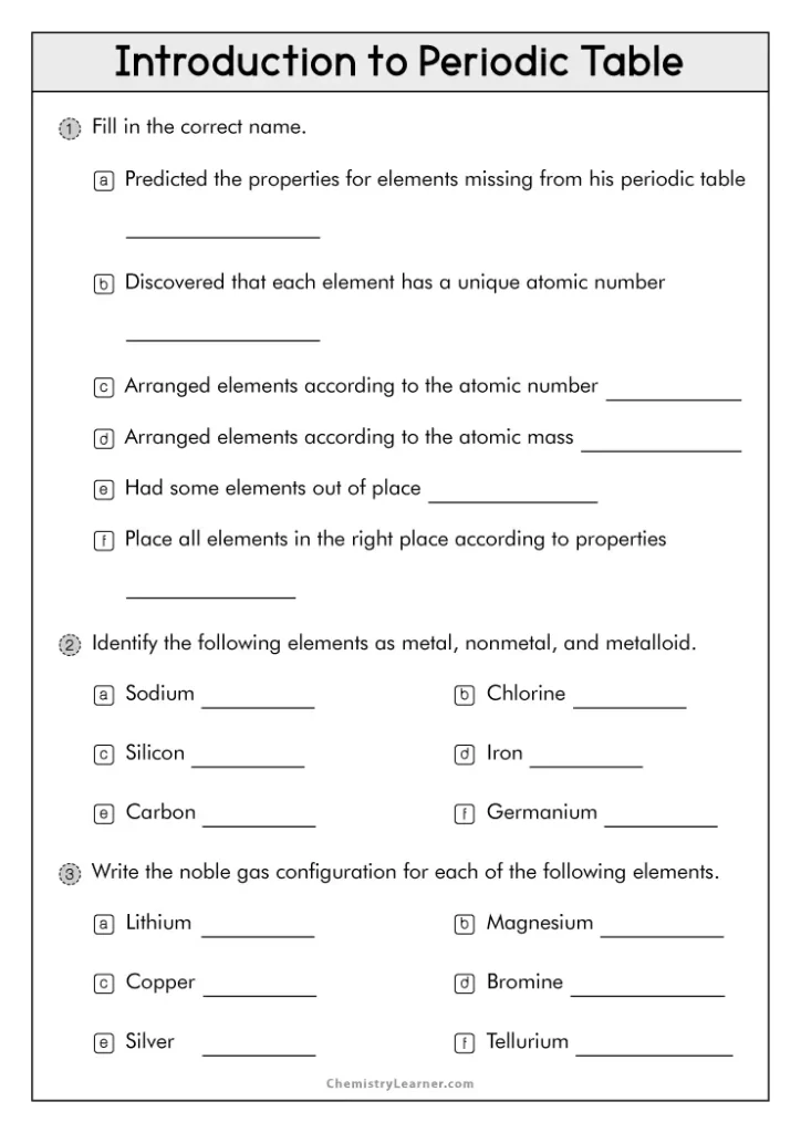 Free Printable Periodic Table Worksheets