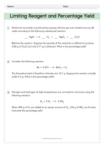 Limiting Reactant Excess Reactant and Percent Yield Worksheet