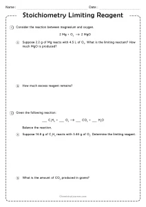 Limiting Reactant Problems Worksheet