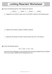 Limiting Reactant Worksheet