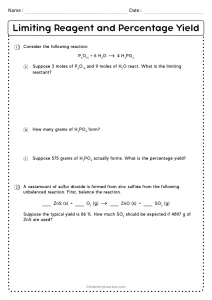 Limiting Reactant and Percent Yield Practice Worksheet with Answer Key