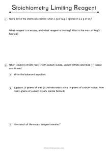 Limiting Reagent Worksheet with Answer Key
