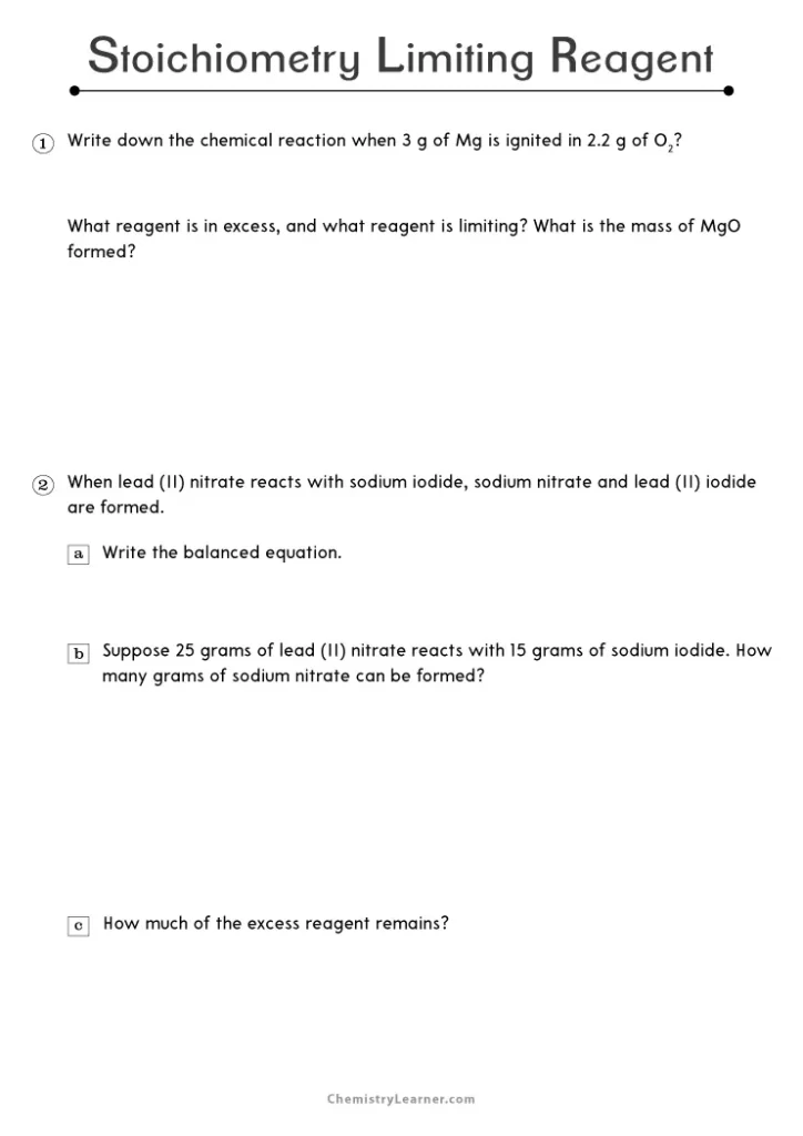 Limiting Reagent Worksheet with Answer Key