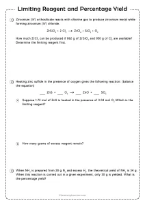 Limiting Reagent and Percent Yield Worksheet