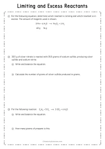 Limiting and Excess Reactants Worksheet