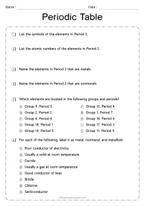 Periodic Table Worksheet