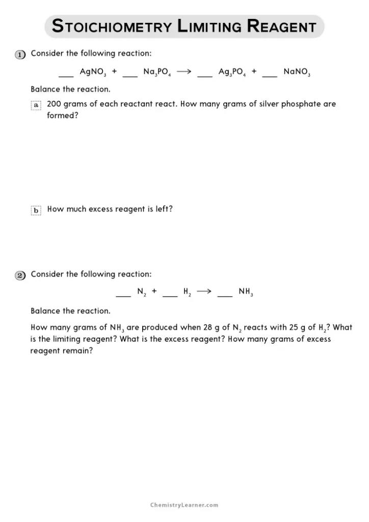 Stoichiometry Limiting Reagent Worksheet with Answers