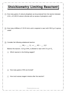 Stoichiometry and Limiting Reactants Worksheet with Answers