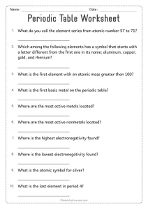 The Periodic Table Worksheet with Answer Key