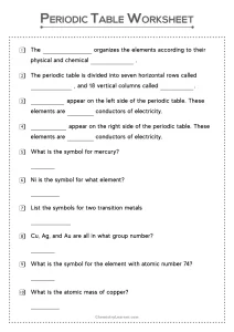 Using The Periodic Table Worksheet