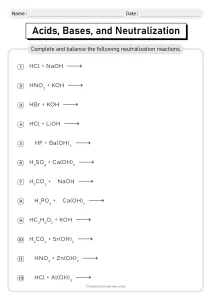 Acid Base Neutralization Reaction Worksheet