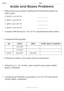 Acids and Bases Practice Problems Worksheet