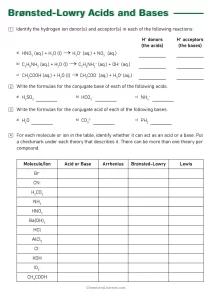 Bronsted Lowry Acids and Bases Worksheet