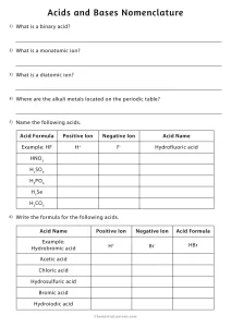 Chemistry Worksheet Naming Acids and Bases