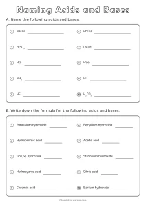 Naming Acids and Bases Worksheet with Answers