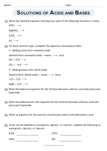 Solutions Acids and Bases Worksheet