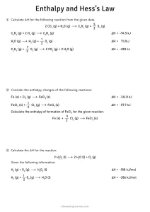 Enthalpy and Hess Law Worksheet