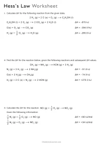 Hess Law Worksheet with Key