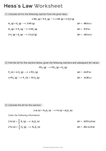 Hess_s Law Worksheet with Answers