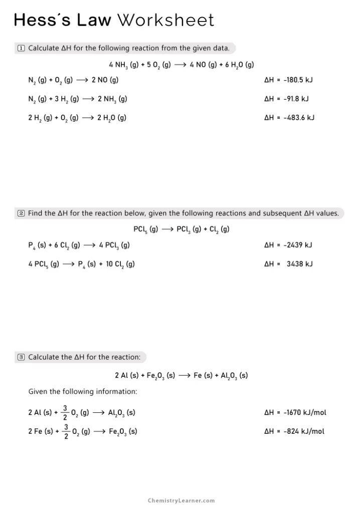 Hess_s Law Worksheet with Answers