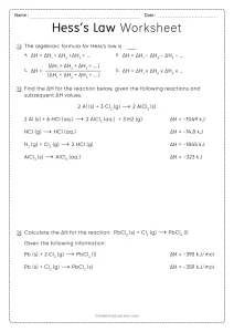 Honors Chemistry Hess_s Law Worksheet with Answers