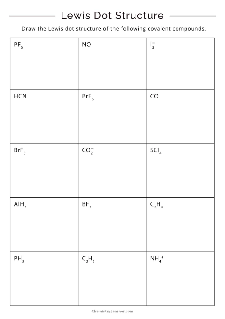 Chemistry Worksheet Lewis Dot Structures