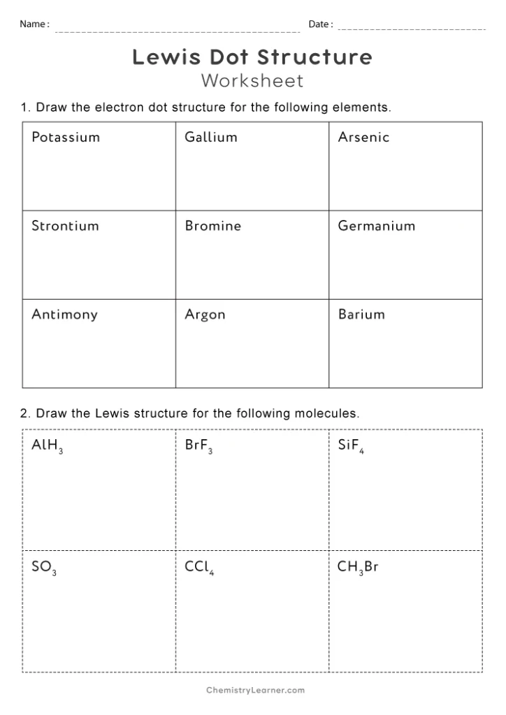 Lewis Dot Structure Worksheet with Answer Key