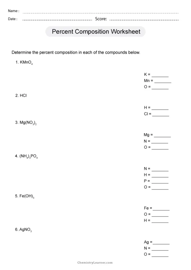 Percent Composition Worksheet