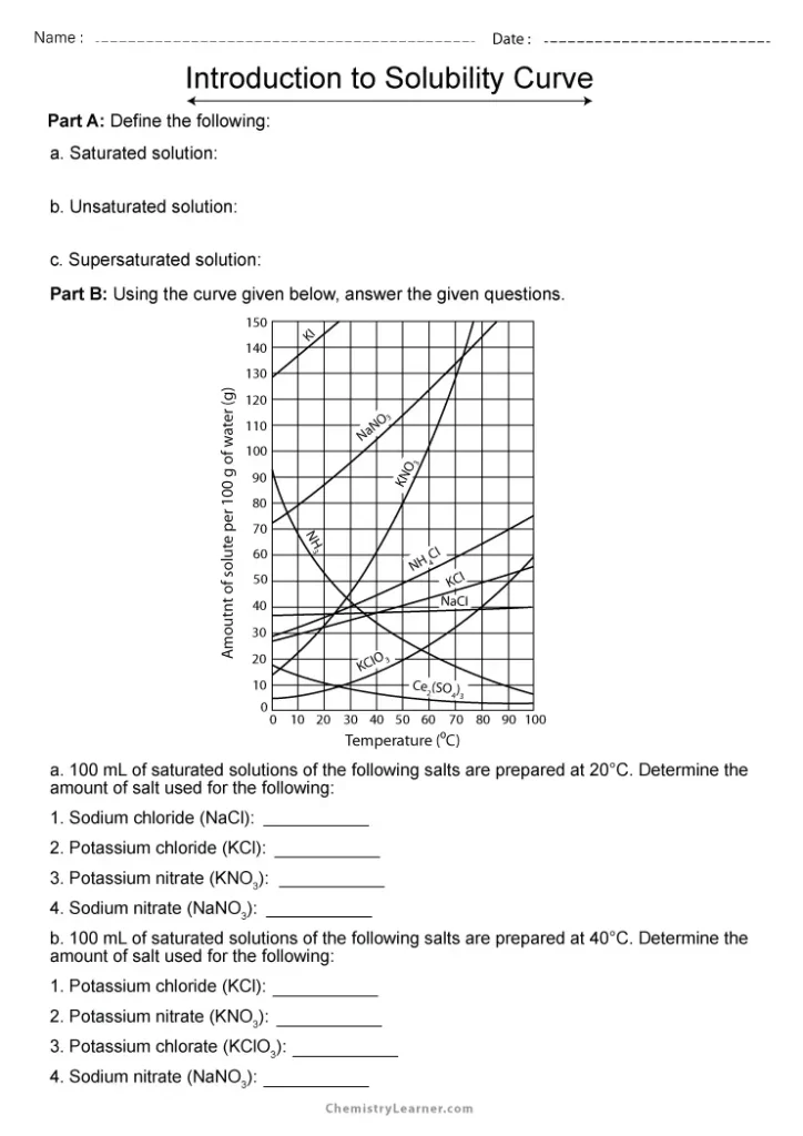 Reading Solubility Curves Worksheet with Answer Key