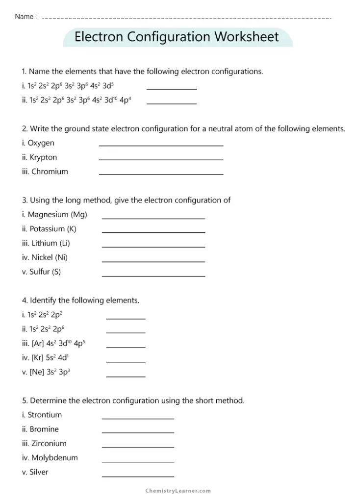 Chemistry Electron Configuration Worksheet