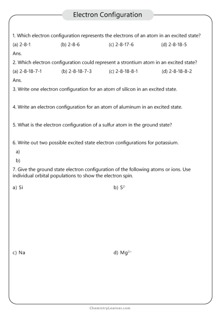 Ground State vs Excited State Electron Configuration Worksheet