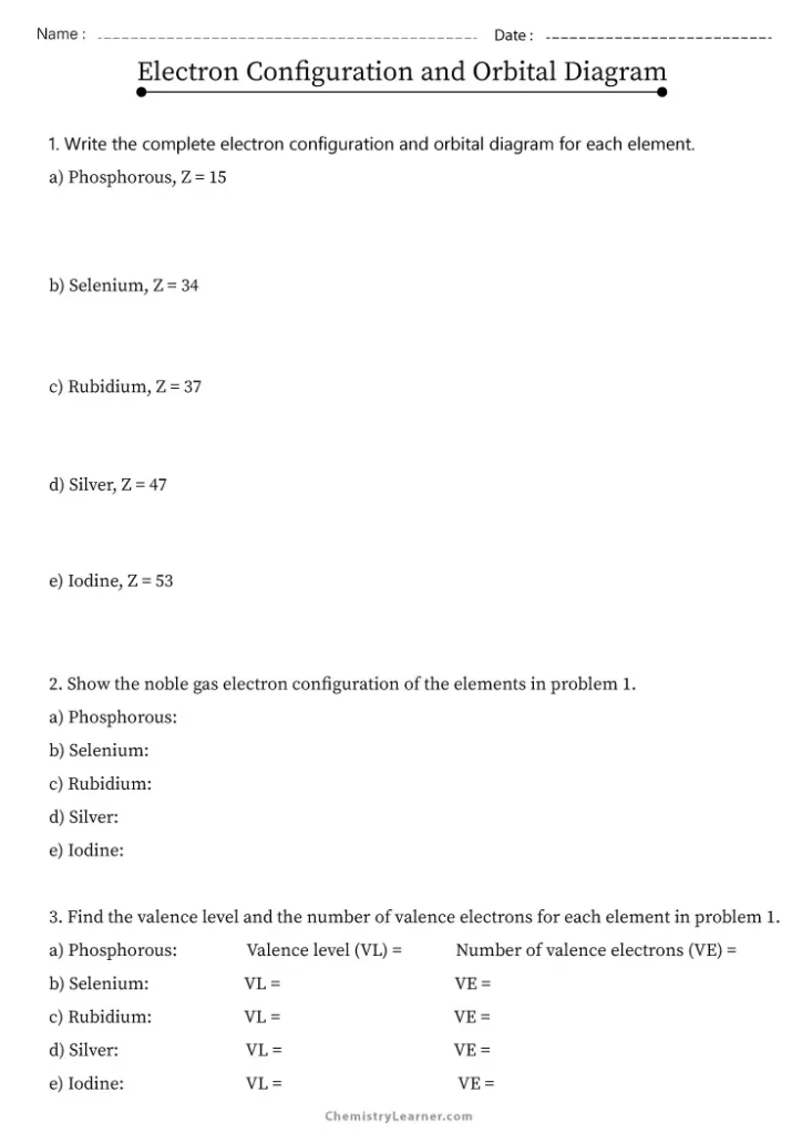 Orbital Diagrams and Electron Configuration Worksheet