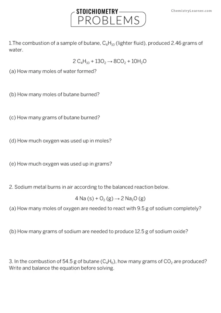 Chemistry Stoichiometry Worksheet With Answers