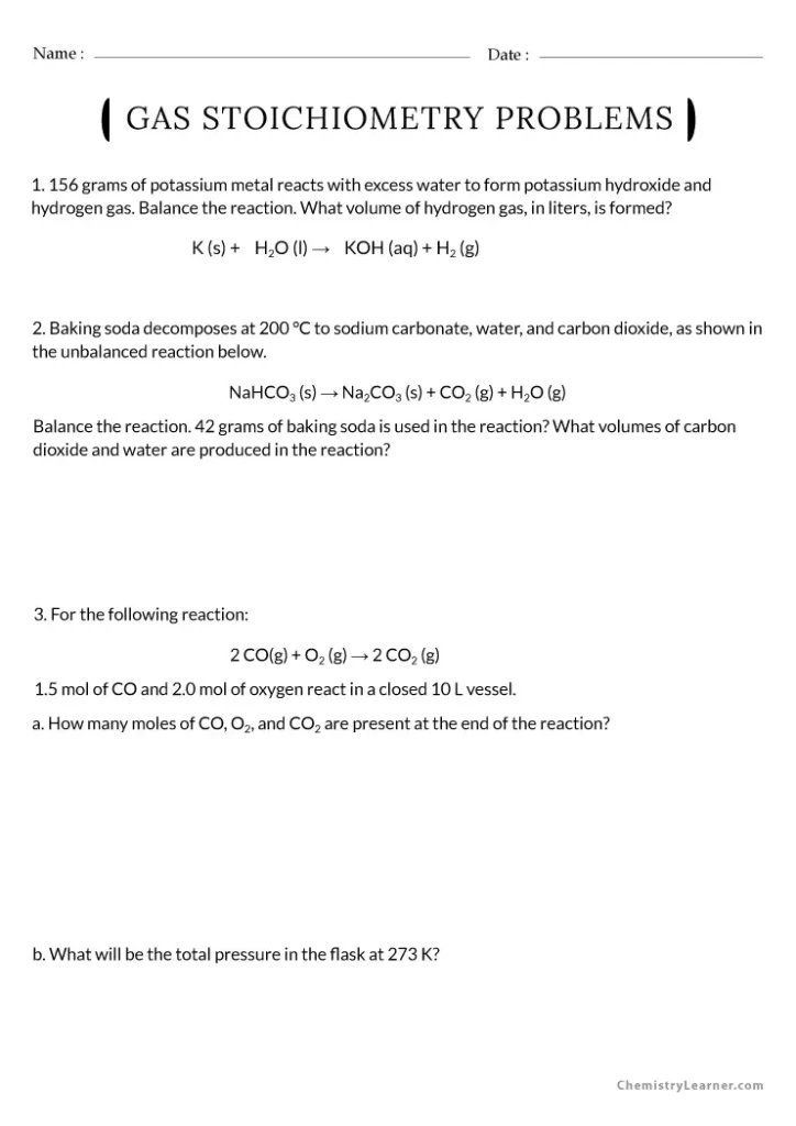 Gas Stoichiometry Worksheet With Work