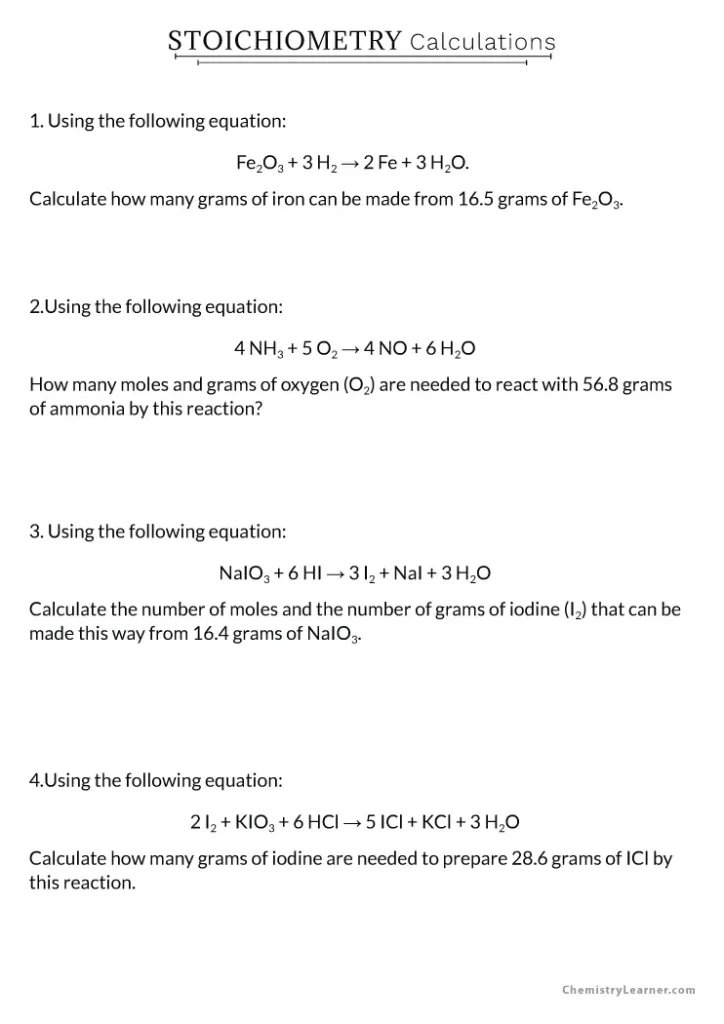 Stoichiometry Review Worksheet With Answers