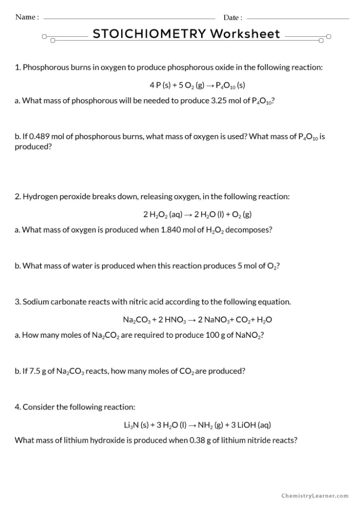 Stoichiometry Worksheet With Answers